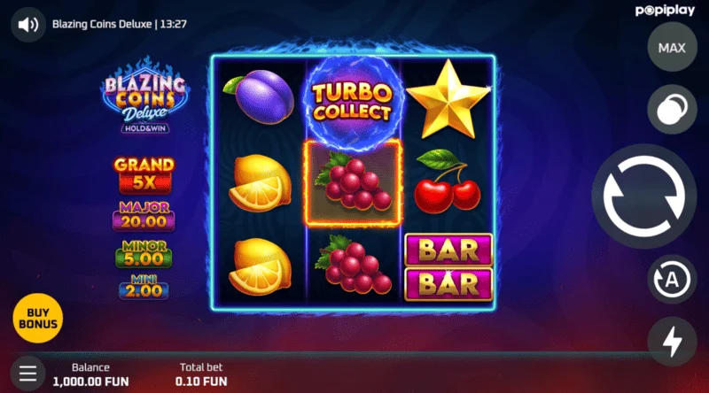 Blazing Coins Deluxe ekrani i lojës